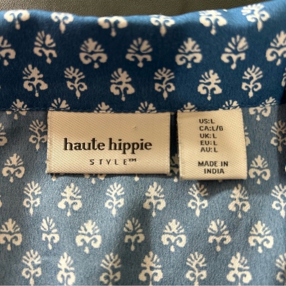 Haute Hippie Short PJ Set Blue White Size Large - Picture 2 of 5